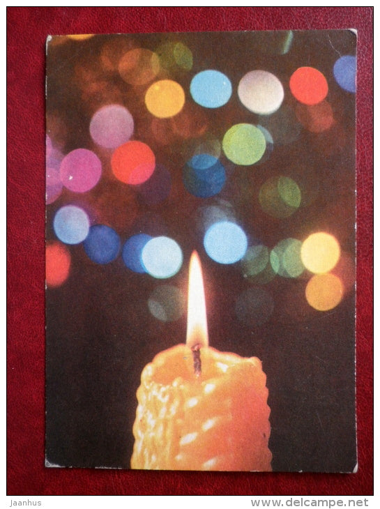 New Year Greeting card - candle - 1977 - Estonia USSR - used - JH Postcards