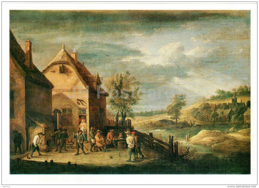 painting by David Teniers the Younger - Peasants playing at Skittles - Flemish art - unused - JH Postcards