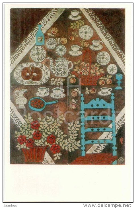 wall panel by E. Reemets - Grandmother`s Coffee-Table , 1969 - Applied Art in Soviet Estonia - unused - JH Postcards