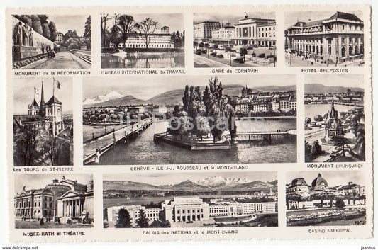 Geneve - Geneva - multiview - hotel des Postes - casino municipal - 7052 - Switzerland - old postcard - unused - JH Postcards