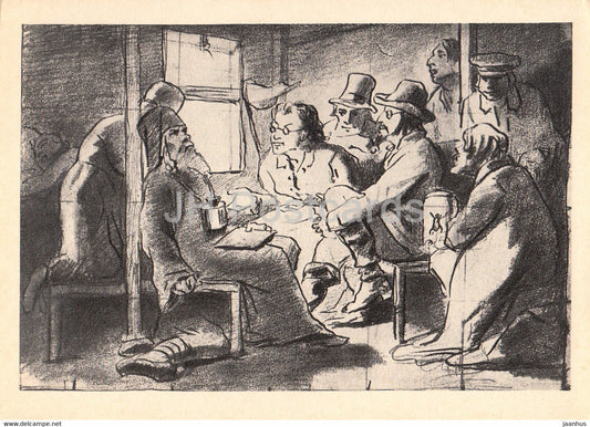 drawing by V. Perov - Dispute about Religion - Russian art - 1962 - Russia USSR - unused - JH Postcards