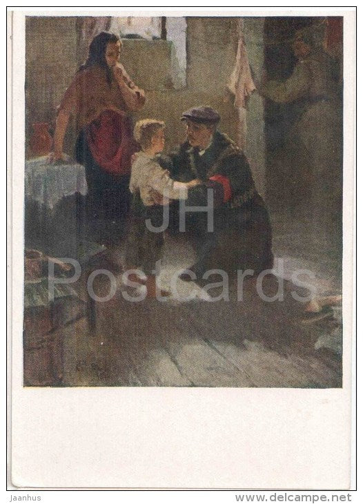 painting by K. Andreyev - October Days - soldier - boy - revolution - russian art  - unused - JH Postcards