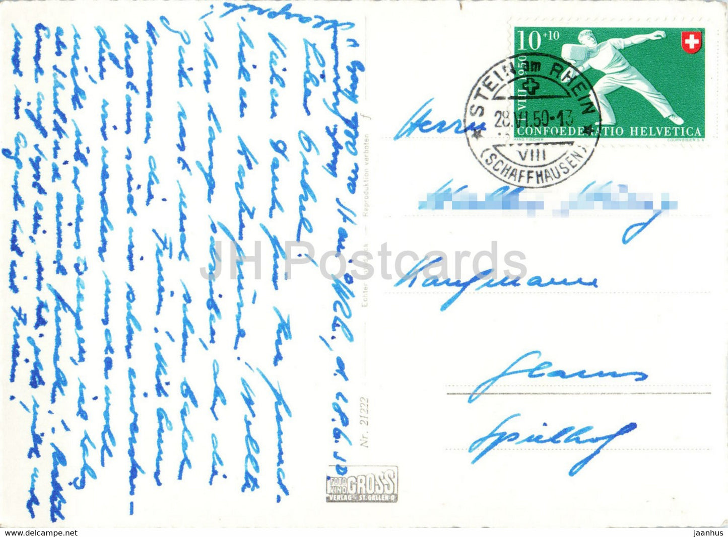 Stein am Rhein mit Schloss Hohenklingen - birds - swan - 21222 - old postcard - 1950 - Switzerland - used