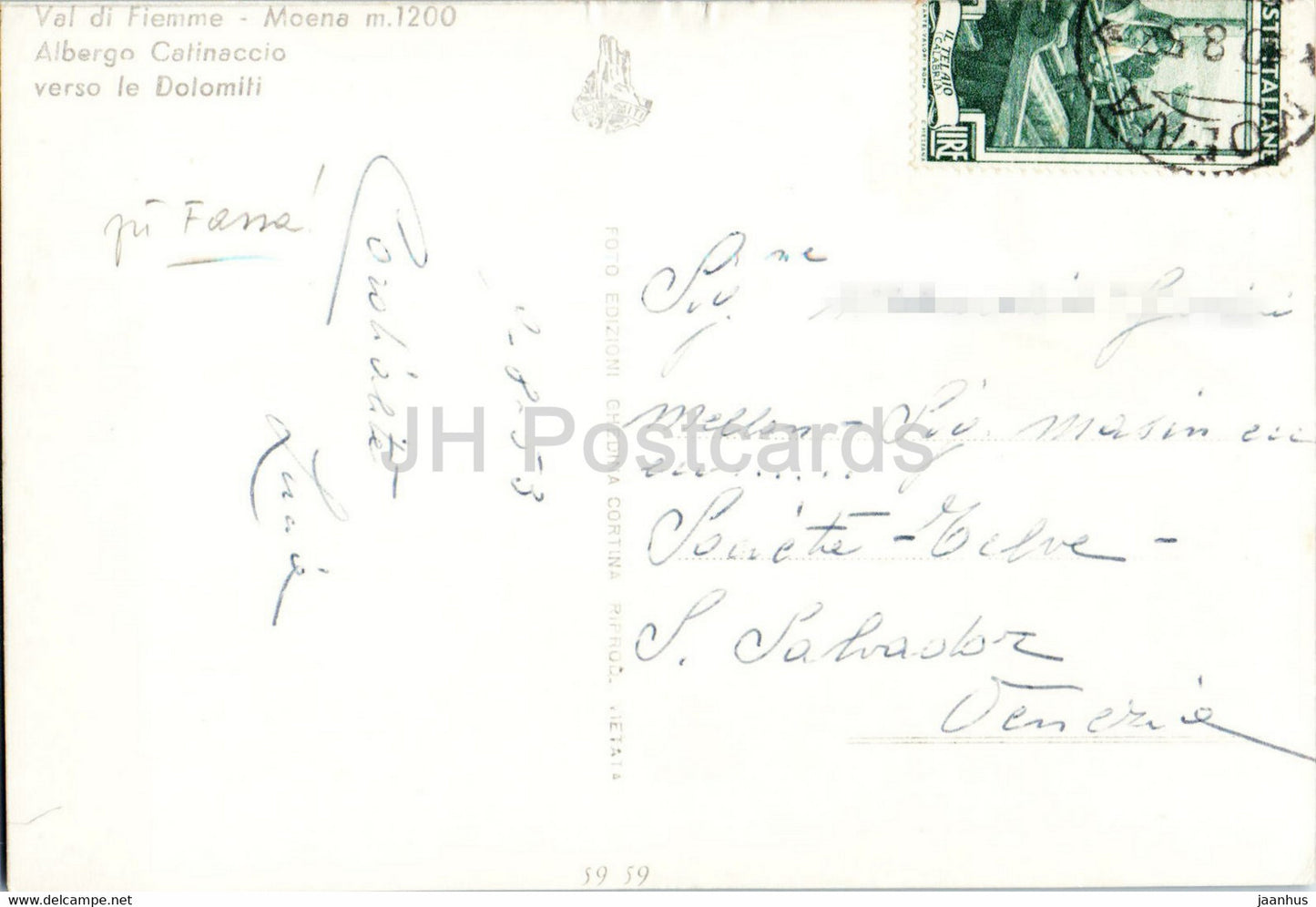 Val di Fiemme - Moena 1200 m - Albergo Catinaccio verso le Dolomiti - old postcard - 1953 - Italy - used