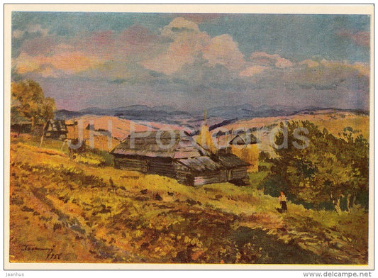 painting by J. Bokshay - Hutsul´s Cottage , 1956 - Ukrainian art - Ukraine USSR - 1964 - unused - JH Postcards