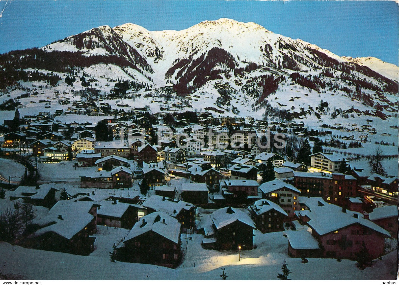 Klosters 1200 m by Night mit Aelpetispitz - 1968 - Switzerland - used - JH Postcards