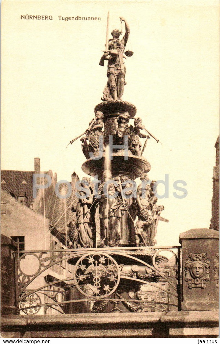 Nurnberg - Nuremberg - Tugendbrunnen - W. H. D. 7134 - old postcard - Germany - unused - JH Postcards