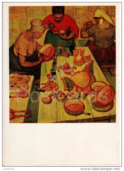 painting by M. Kasyanova - Bitter , 1964 - wood carving - russian art - unused - JH Postcards
