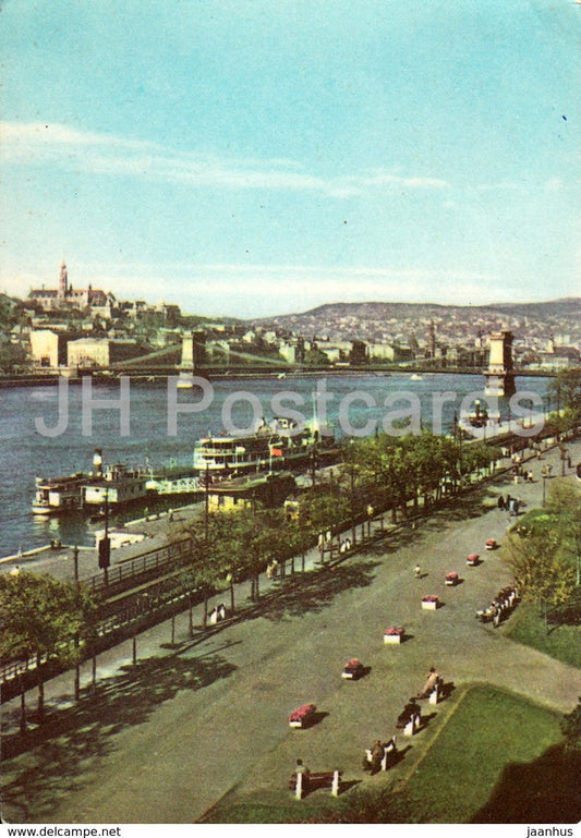 View of Budapest - bridge - passenger ship - Hungary - used - JH Postcards