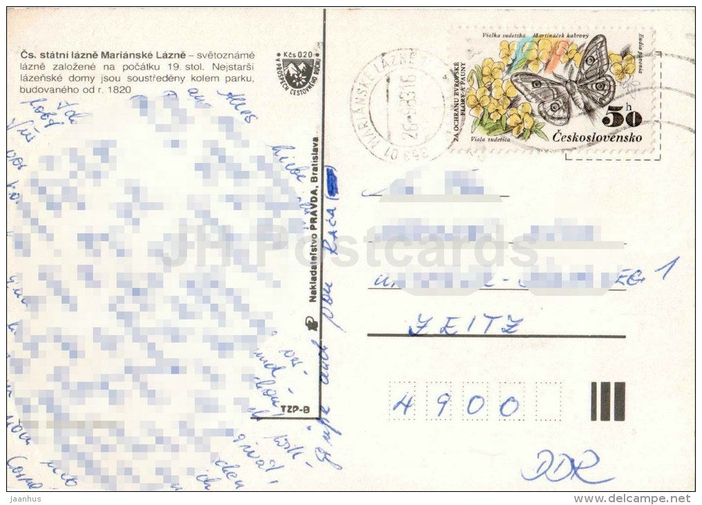buildings - spa - Marianske Lazne - Marienbad - Czechoslovakia - Czech - used 1983 - JH Postcards