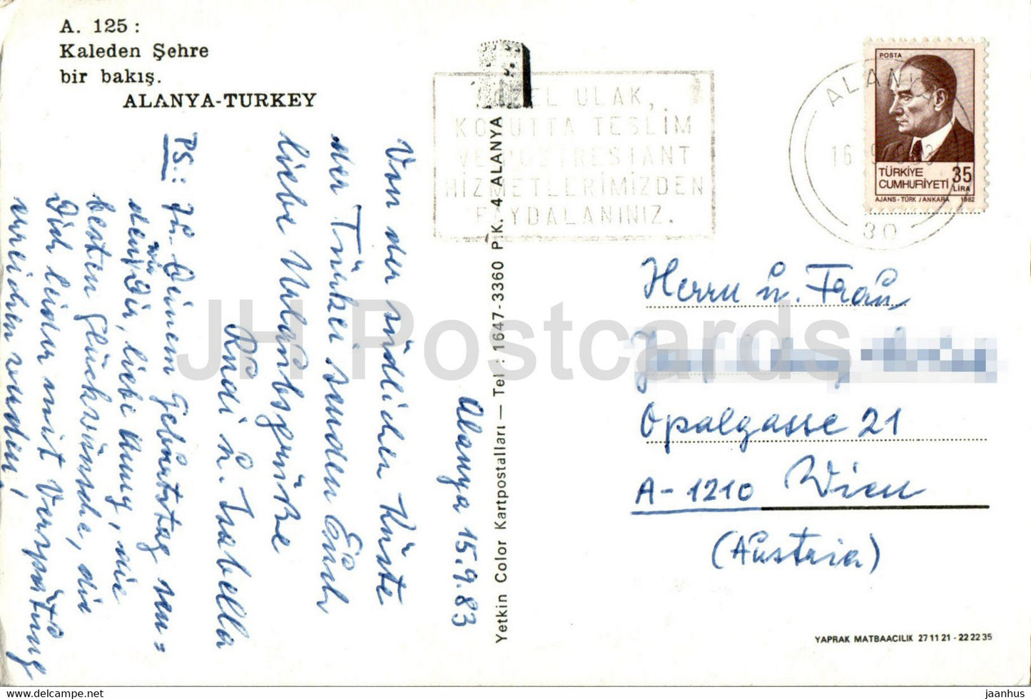 Alanya - Kaleden Sehre bir bakis - A view from the castle to the city - 1983 - Turkey - used