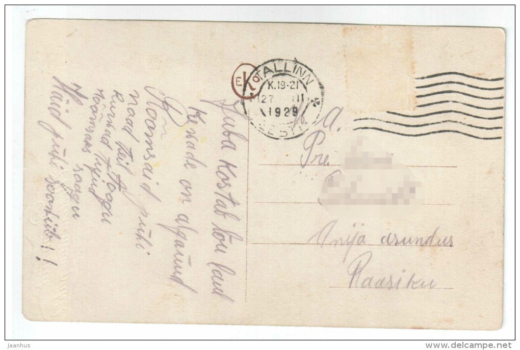 Easter Greeting Card - eggs - gentleman - CEKO 1305 - old postcard - circulated in Estonia 1929 Tallinn - used - JH Postcards