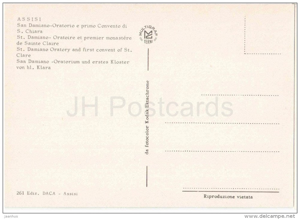 San Damiano Oratorio e primo Convento di S. Chiara - Oratory - Assisi - Perugia - Umbria - 261 - Italia - Italy - unused - JH Postcards