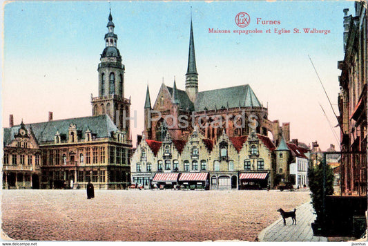 Furnes - Veurne - Maisons espagnoles et Eglise St Walburge - old postcard - Belgium - unused - JH Postcards