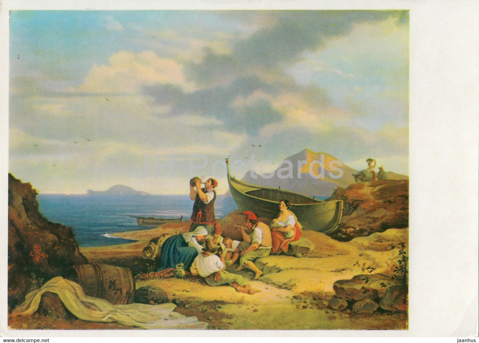 painting by Ludwig Richter - Blick von Bajae auf Capri - boat - 1526 - German art - Germany DDR - unused - JH Postcards