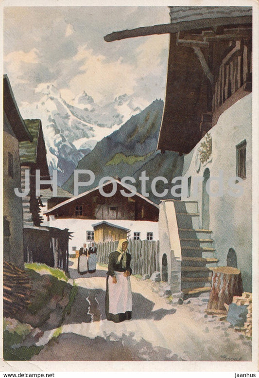 painting by Max Eschle - Sonntag in Pfunds - German art - Germany - unused - JH Postcards