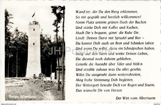 Iberger Albertturm - old postcard - 1957 - Germany - used - JH Postcards