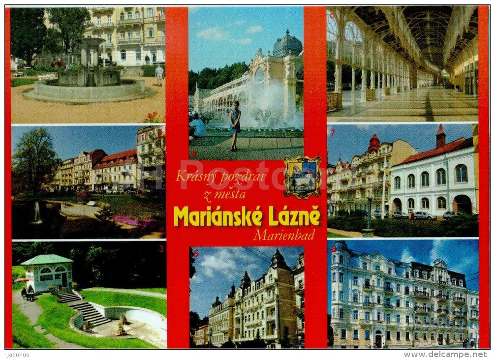 Fountain at Peace Square - spa - park - Ambrose springs - singing fountains Marianske Lazne - Marienbad - Czech - unused - JH Postcards