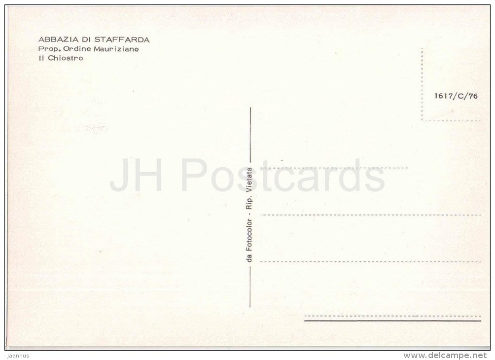 Abbazzia di Staffarda , Prop. Ordine Mauriziano , Il Chiostro - Piemonte - 1617/C/76 - Italia - Italy - unused - JH Postcards