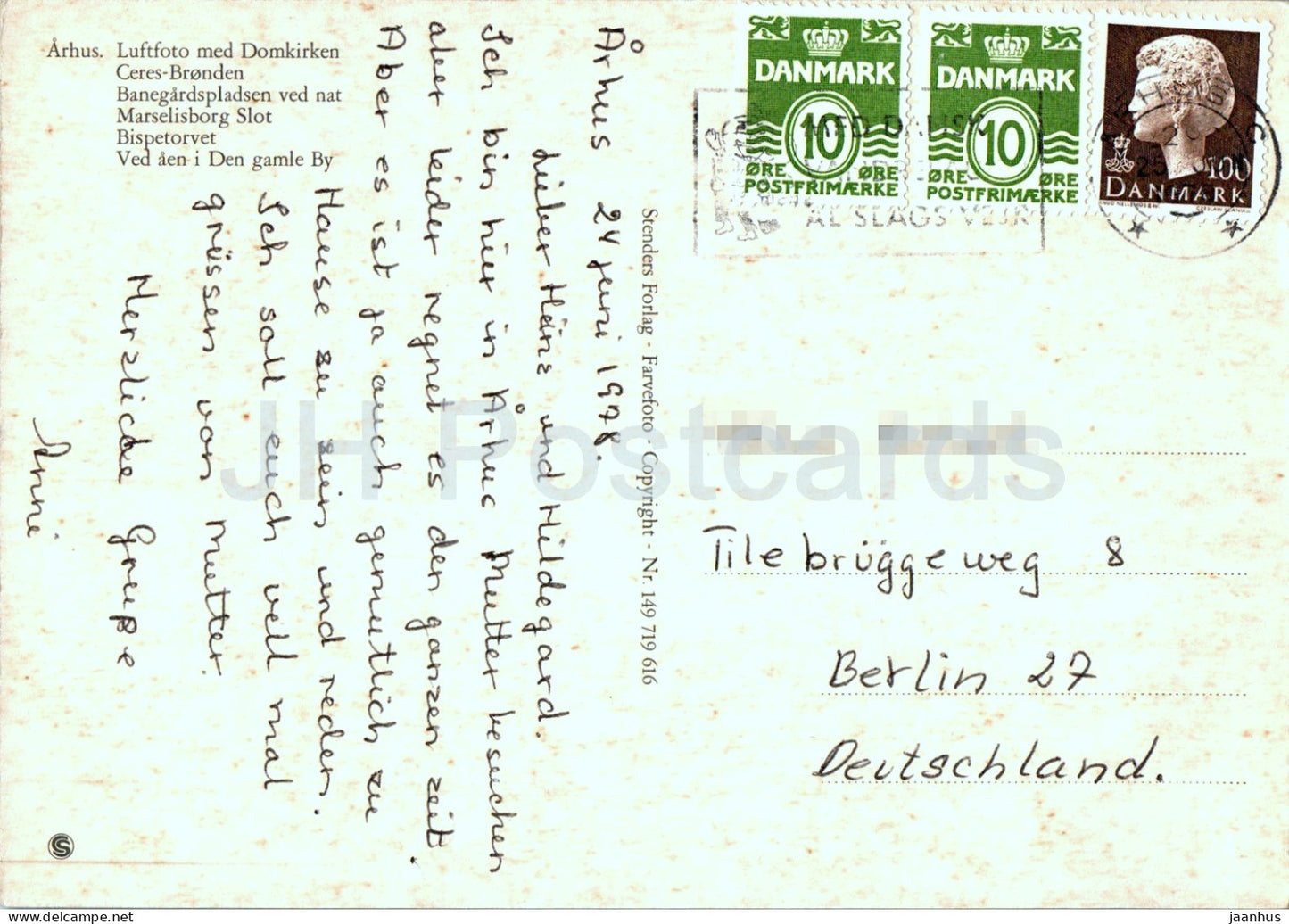 Arhus - Aarhus - Luftfoto med Domkirken - Ceres Bronden - Marselisborg Slot - multiview - 149 - 1978 - Denmark - used