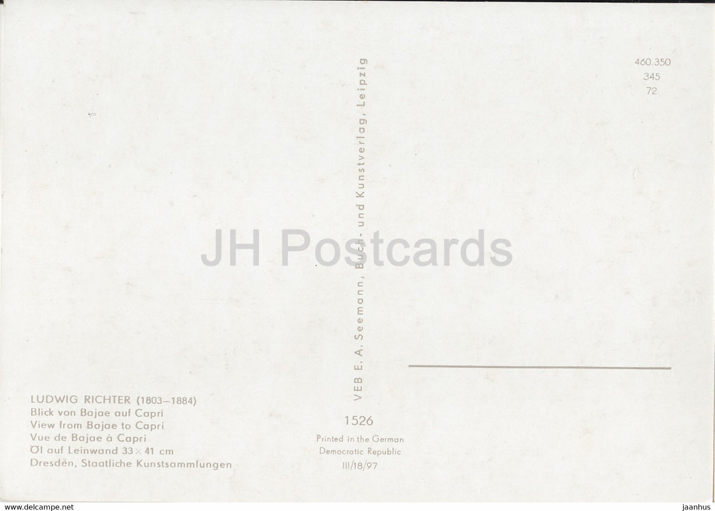 peinture de Ludwig Richter - Blick von Bajae auf Capri - bateau - 1526 - Art allemand - Allemagne DDR - inutilisé