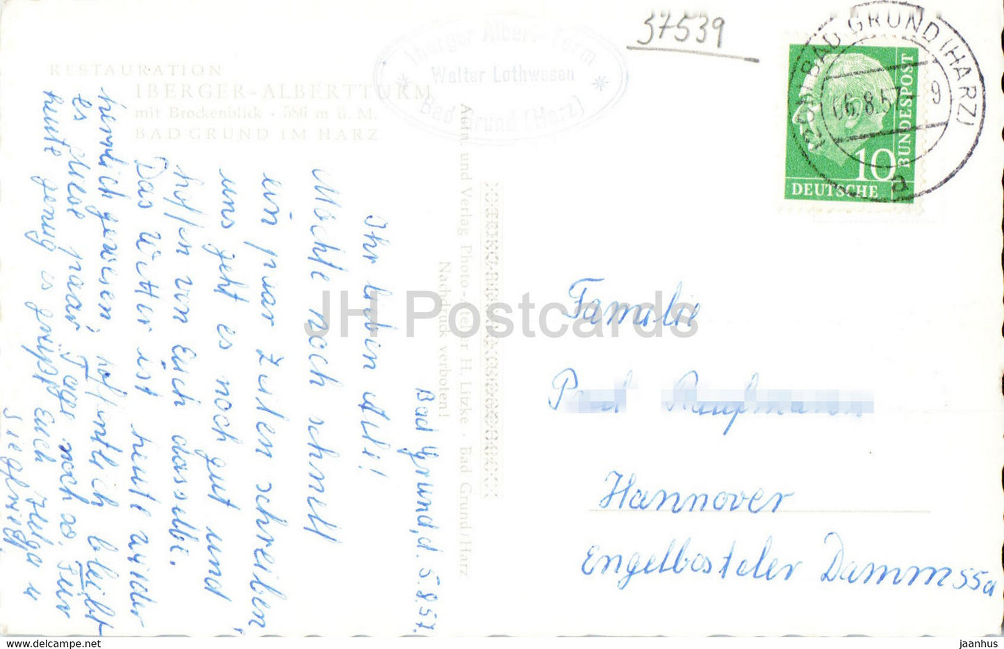 Iberger Albertturm - old postcard - 1957 - Germany - used