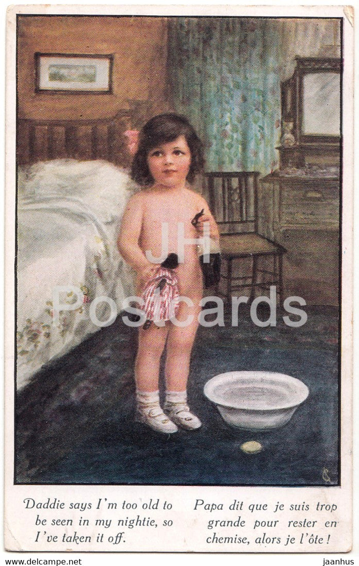 Daddie says I'm too old to be seen - girl - illustration - Artistique - 2502 old postcard - 1920 - United Kingdom - used - JH Postcards