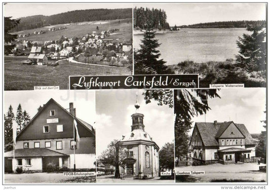 Luftkurort Carlsfeld - Talsperre - Kirche - church - Germany - DDR - old postcard - unused - JH Postcards