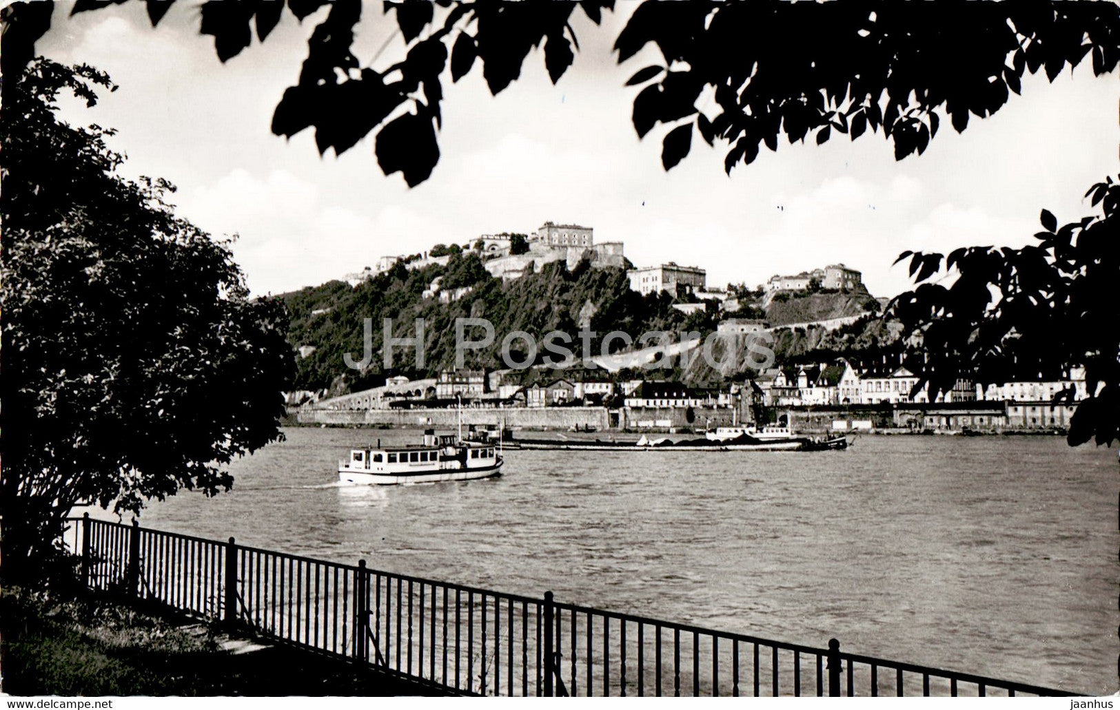 Koblenz am Rhein - Rheinpartie mit Ehrenbreitstein - ship - old postcard - 1958 - Germany - used - JH Postcards