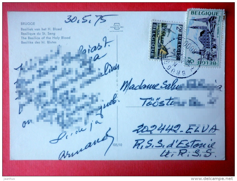 The Basilica of the Holy Blood - Brugge - Blegium - sent from Belgium to Estonia USSR 1975 - JH Postcards