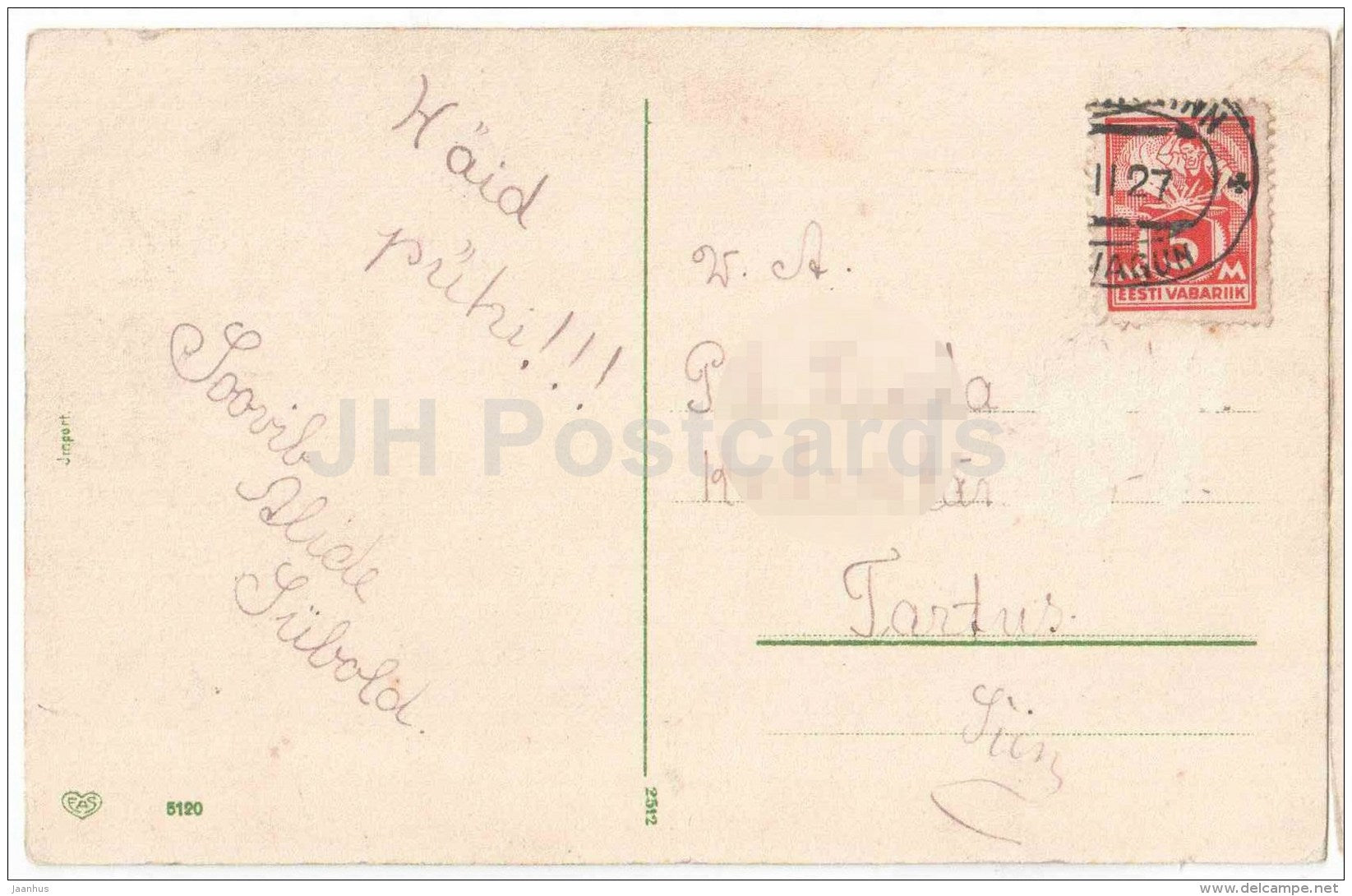 Easter greeting card - girl - hen - eggs - chicken - EAS 5120 - circulated in Estonia Tallinn 1927 - JH Postcards
