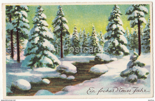 New Year Greeting Card - Ein Frohes Neues Jahr - winter forest - WSSB 8081 - old postcard - 1934 - Germany - used - JH Postcards