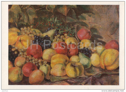 painting by M. Bilanishvili - Still Life , 1925 - apples - grape - pear - Georgian art - Russia USSR - 1984 - unused - JH Postcards