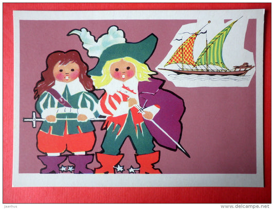 illustration by E. Rapoport - Brigantine - XVI-XVII century - Little Seafarers - 1971 - Russia USSR - unused - JH Postcards