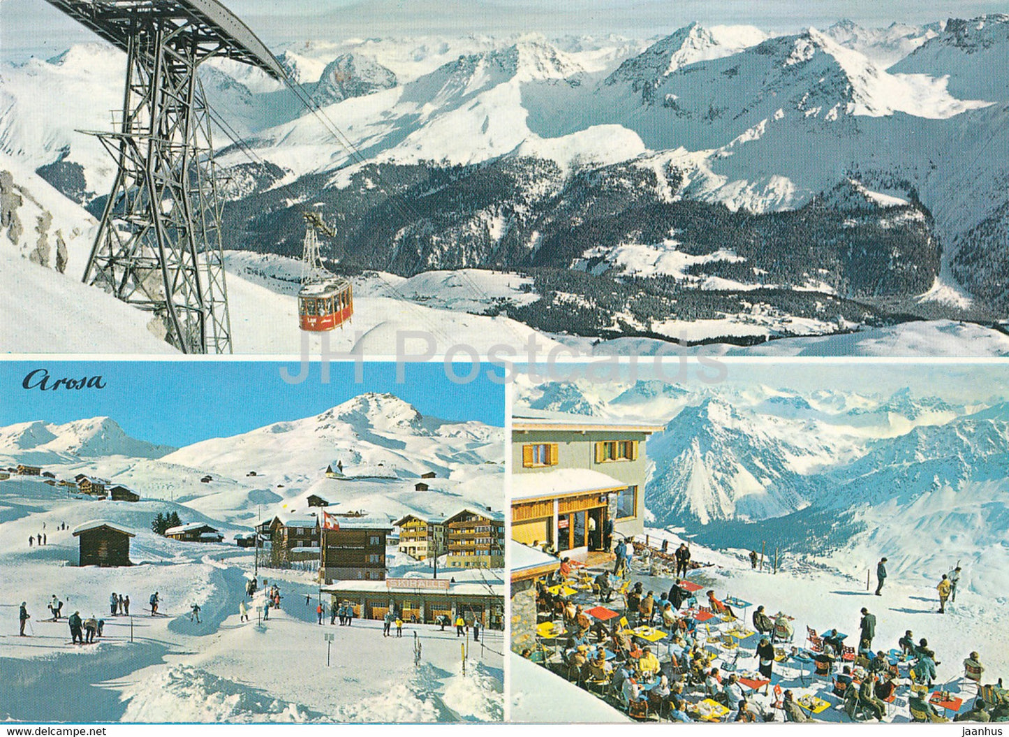 Arosa - cable car - ski resort - multiview - 1971 - Switzerland - used - JH Postcards