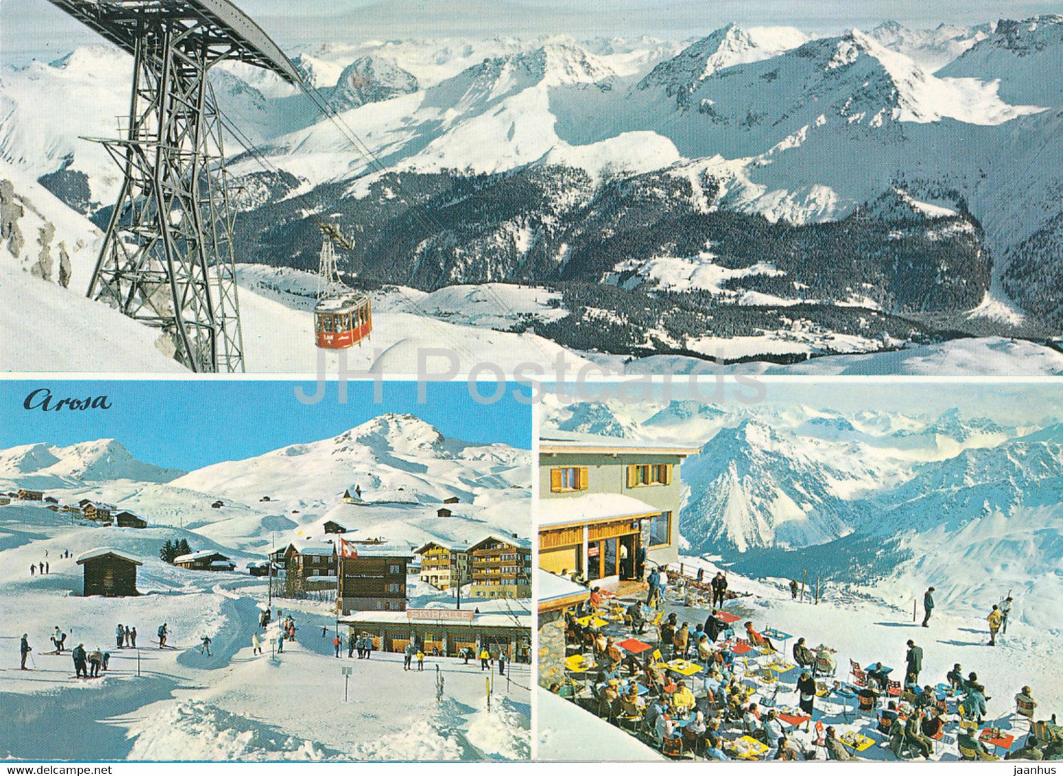 Arosa - cable car - ski resort - multiview - 1971 - Switzerland - used - JH Postcards