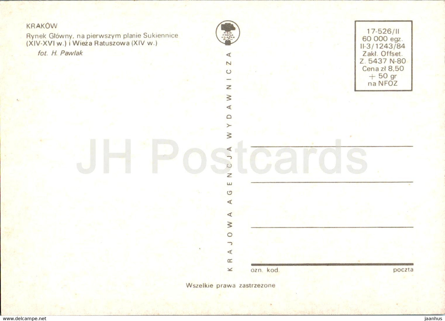 Krakow - Rynek Glowny - Main Square - Poland - unused