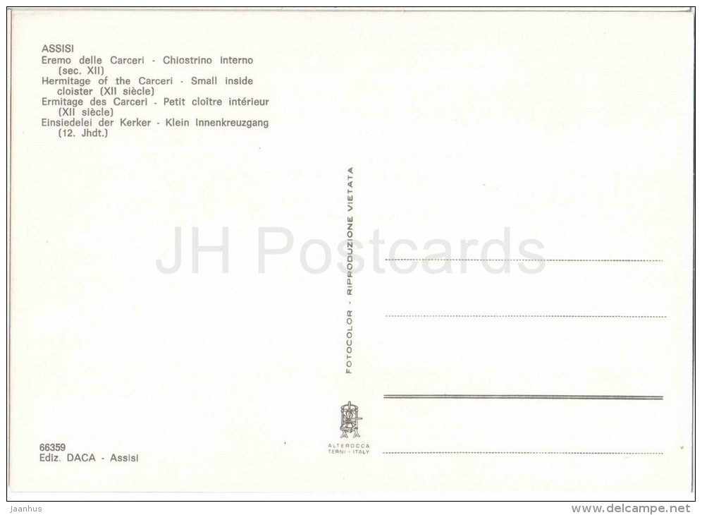 Eremo delle Carceri , Chiostrino Interno - cloister - Assisi - Perugia - Umbria - 66359 - Italia - Italy - unused - JH Postcards