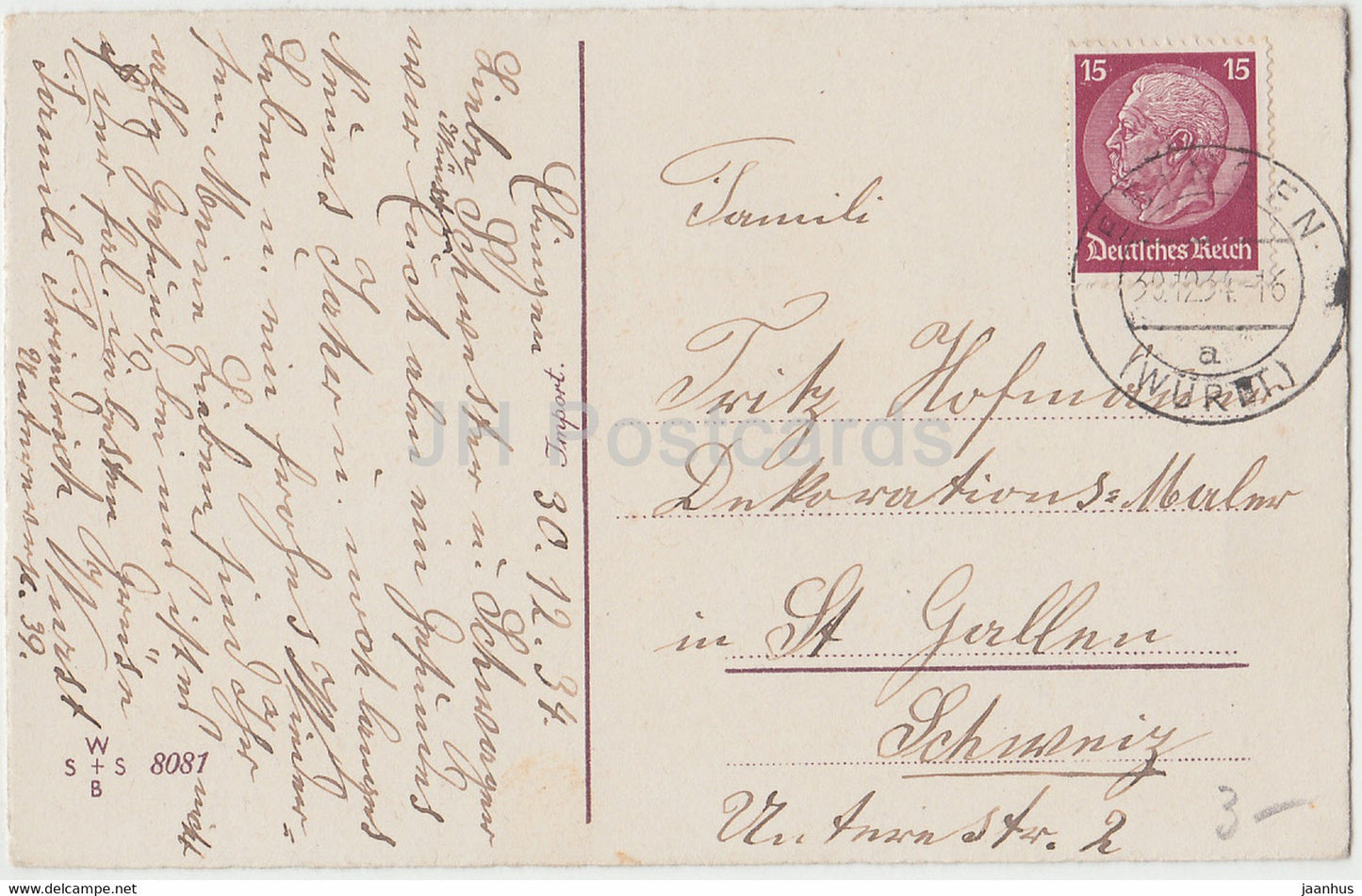 New Year Greeting Card - Ein Frohes Neues Jahr - winter forest - WSSB 8081 - old postcard - 1934 - Germany - used