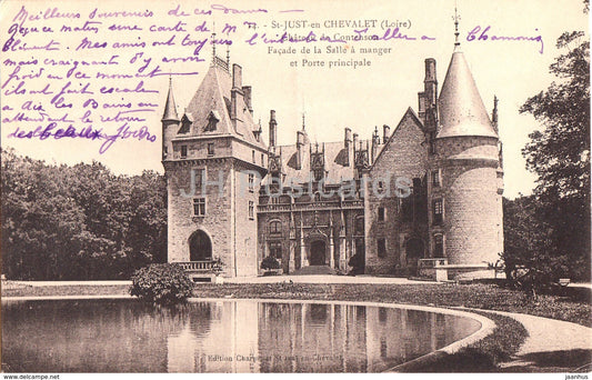 St Just en Chevalet - Chateau de Contenson - Facade de la Salle a manger - castle - old postcard - France - used - JH Postcards