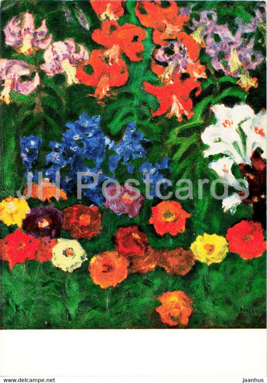 painting by Emil Nolde - Zinnien und Lilien - Zinnias and Lilies - flowers - German art - Germany - unused - JH Postcards