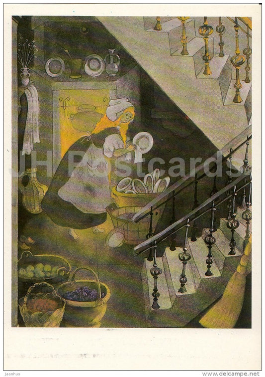 illustration by O. Kondakova - Cinderella - Brothers Grimm Fairy Tale - 1986 - Russia USSR - unused - JH Postcards