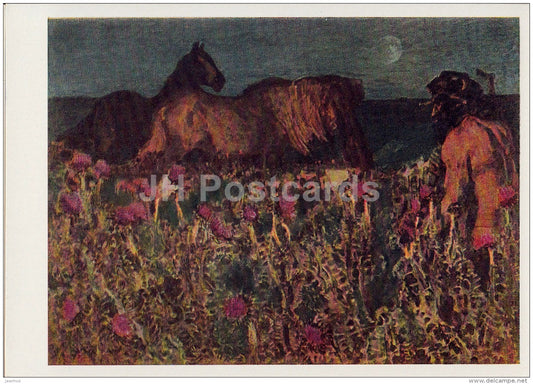 Painting by. M. Vrubel - By the Night , 1900 - horses - Russian art - 1965 - Russia USSR - unused - JH Postcards