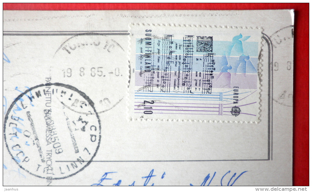 illustration by Ruffing - girl and cats - kitten- CEPT - 5221/2 - Finland - sent from Finland Turku to Estonia USSR 1985 - JH Postcards