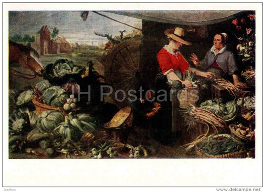 painting by Frans Snyders - Vegetable Shop - cabbage - carrots - flemish art - unused - JH Postcards