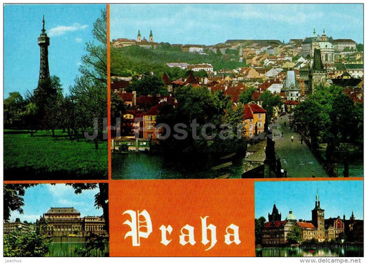 National Theatre - Smetanov museum - Petrin tower - Old Town bridge - Praha - Prague - Czech - Czechoslovakia - unused - JH Postcards
