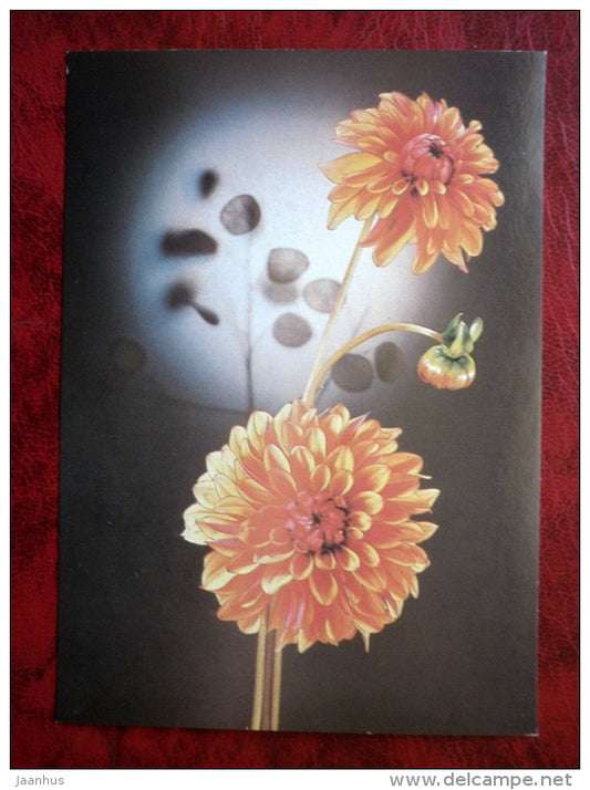floral composition - dahlias - flowers - 1987 - Russia - USSR - unused - JH Postcards