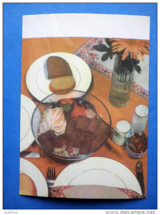 Meat Salad - bread - eggs - cold dishes - recepies - 1976 - Estonia USSR - unused - JH Postcards