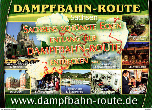 Dampfbahn Route Sachsen - train - railway - locomotive - Germany - unused - JH Postcards