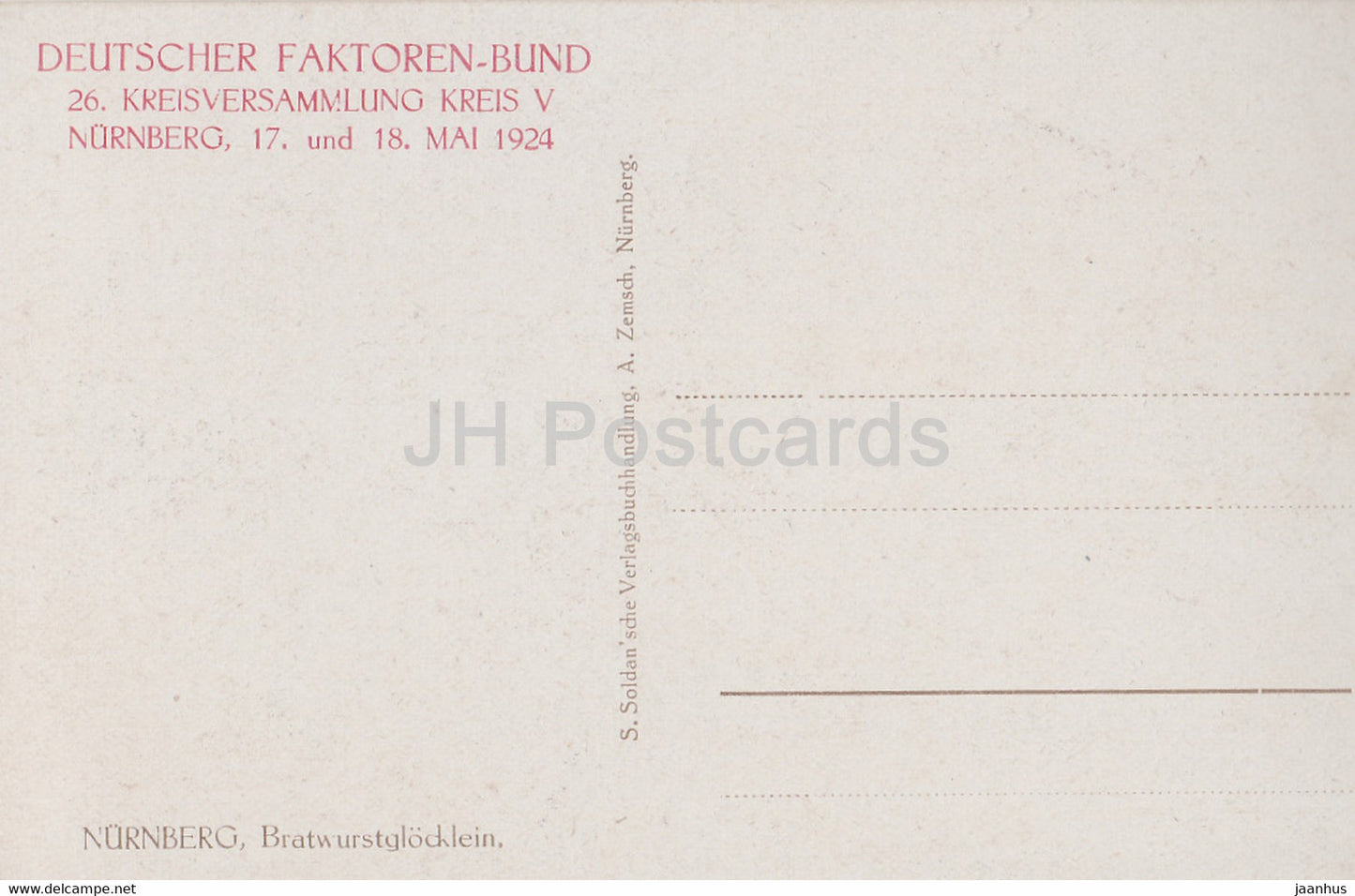 Nurnberg - Bratwurstglocklein - Deutscher Faktoren Bund 1924 - old postcard - Germany - unused